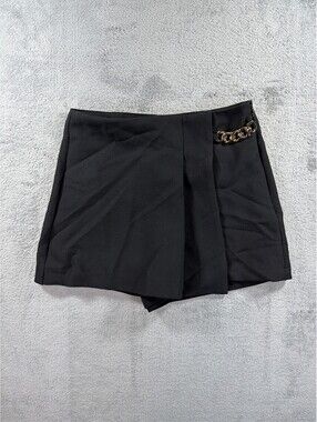 Zara Black Asymmetric Mini Skort with Gold Chain Accent